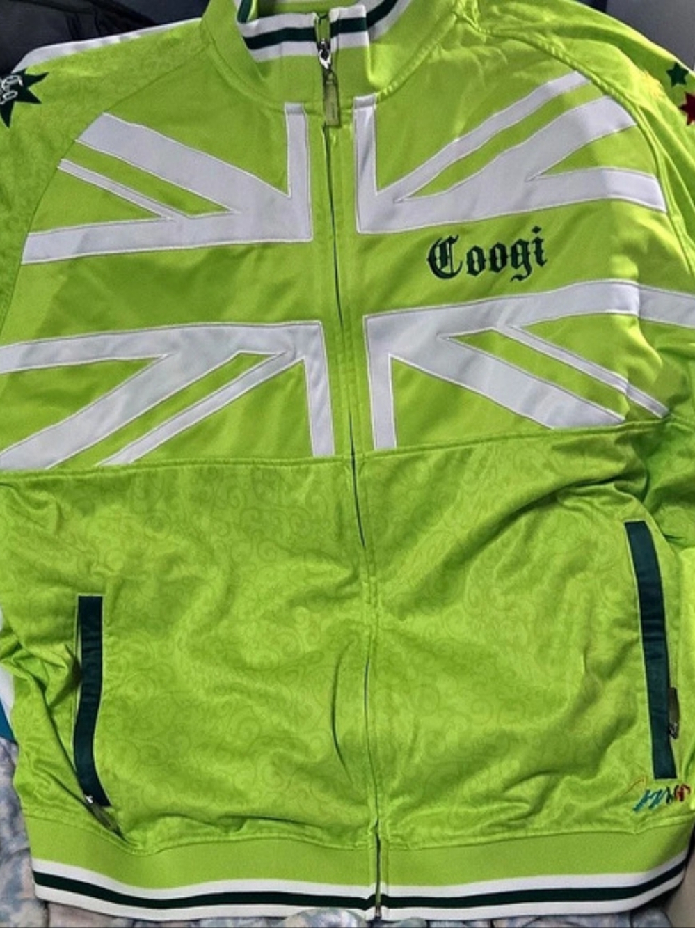 Coogi Green & White Reflective Track Jacket